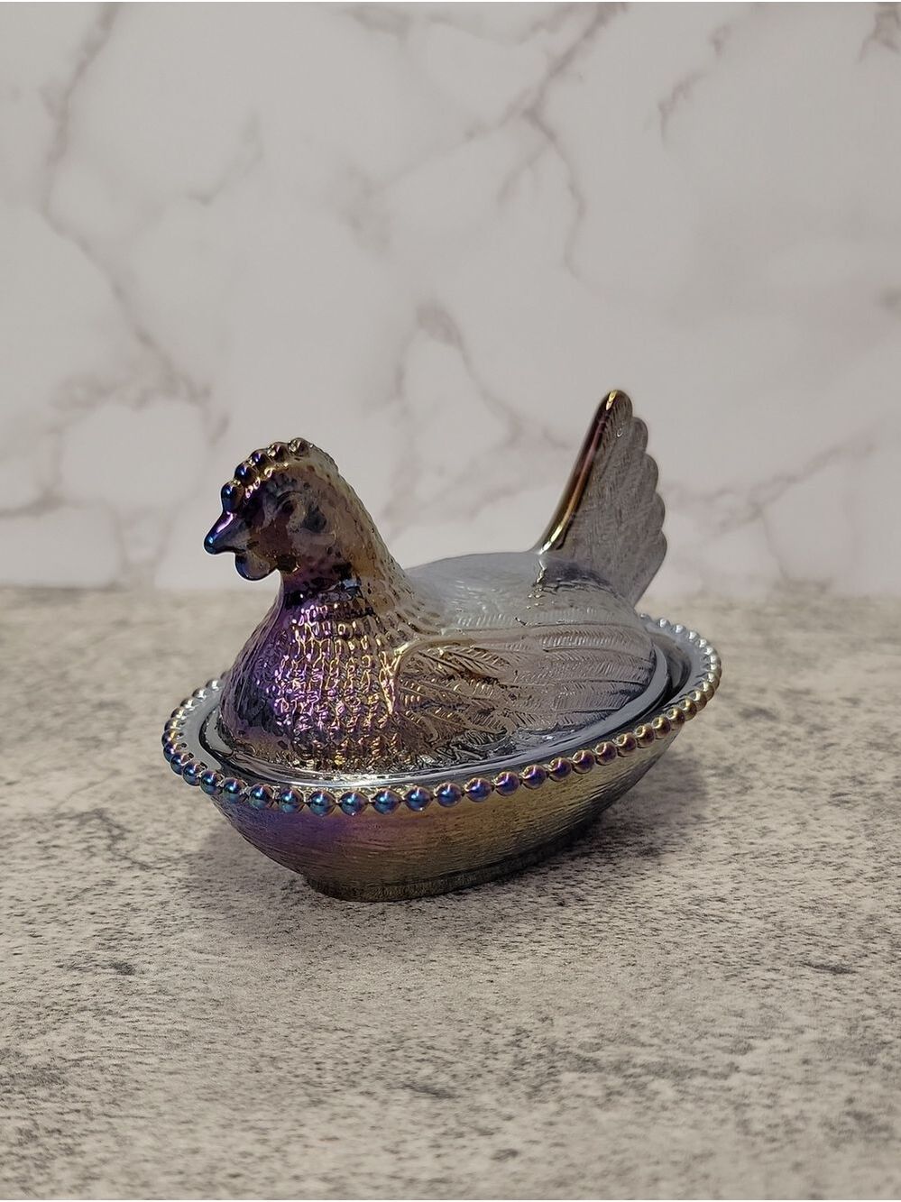 Black Carnival Glass Hen on a nest